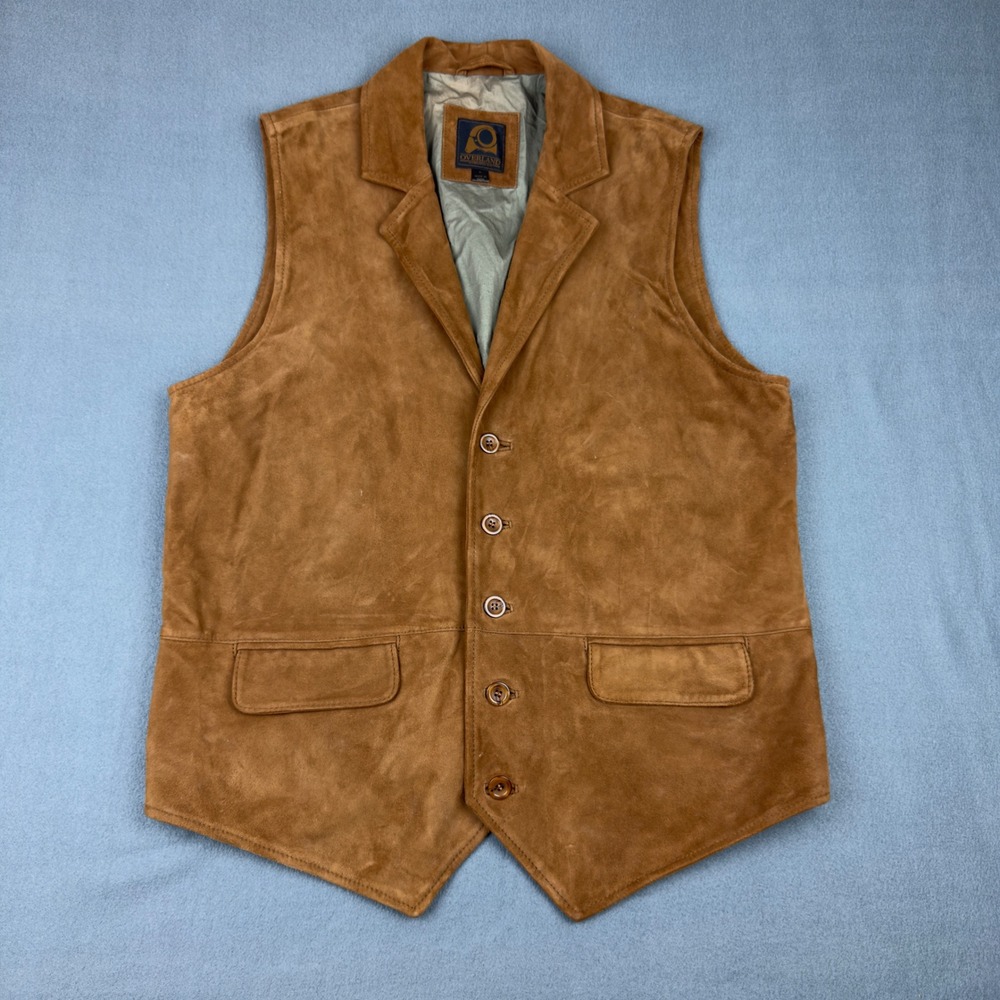 Overland Mens Brown Goatskin Suede Leather Western Vest Button Front Size M